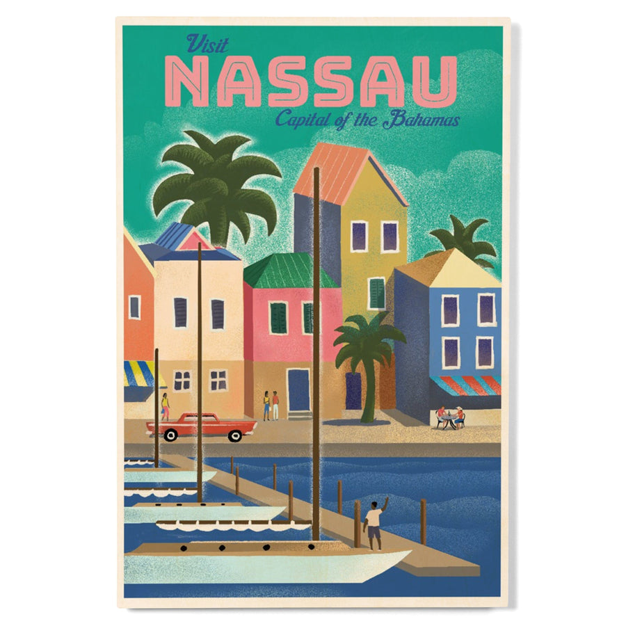 Nassau, Bahamas, Waterside Dock, Lithograph, Lantern Press Artwork, Wood Signs and Postcards Wood Lantern Press 