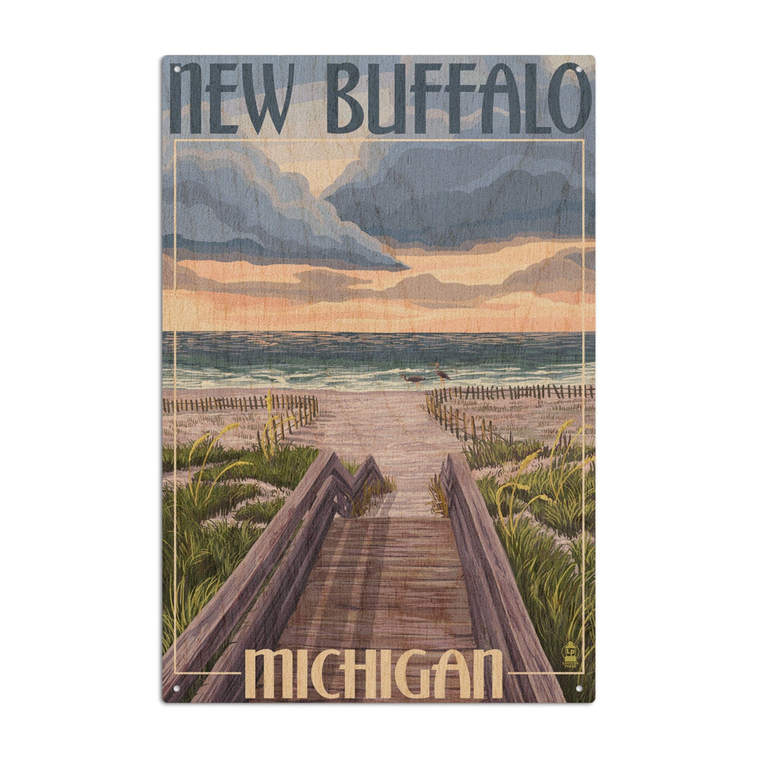 New Buffalo, Michigan, Beach Scene, Lantern Press Artwork, Wood Signs and Postcards Wood Lantern Press 10 x 15 Wood Sign 