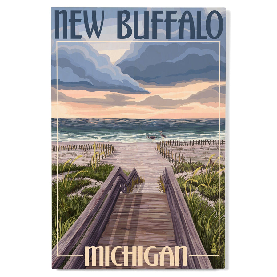 New Buffalo, Michigan, Beach Scene, Lantern Press Artwork, Wood Signs and Postcards Wood Lantern Press 