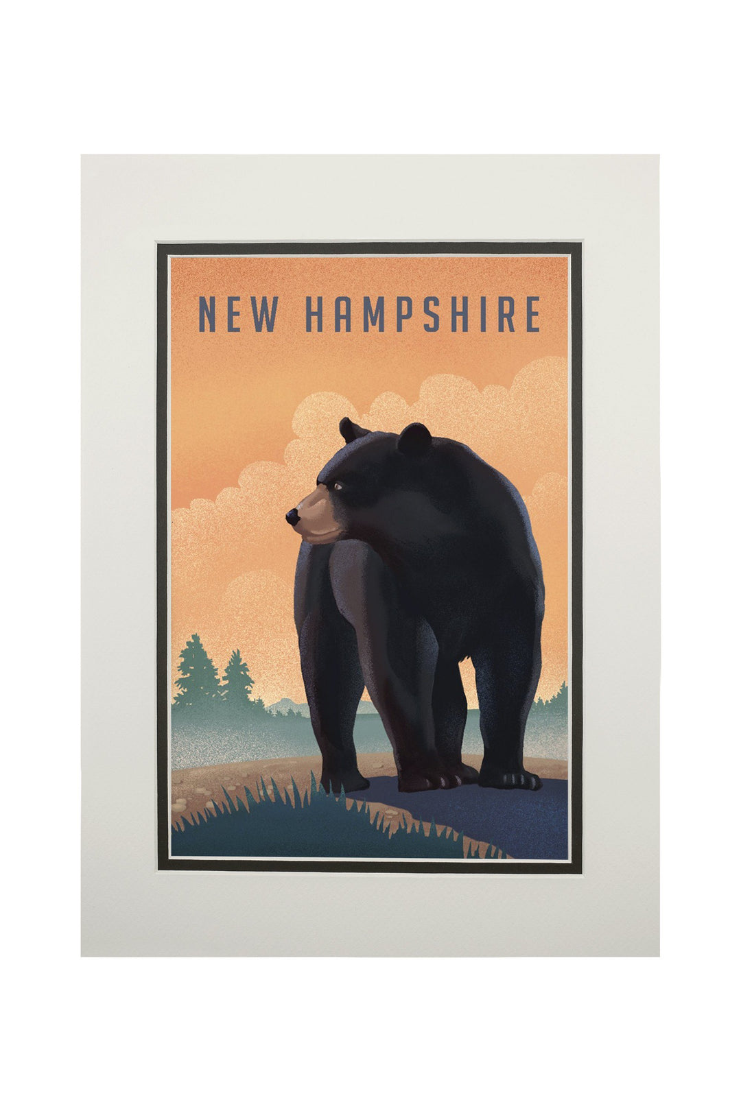 New Hampshire, Black Bear, Litho, Lantern Press Artwork, Art Prints and Metal Signs Art Lantern Press 11 x 14 Matted Art Print 