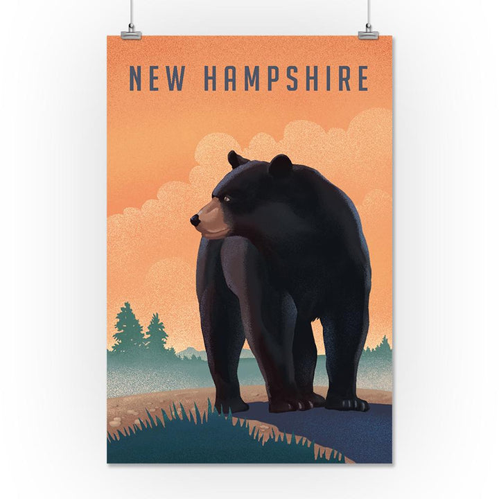 New Hampshire, Black Bear, Litho, Lantern Press Artwork, Art Prints and Metal Signs Art Lantern Press 16 x 24 Giclee Print 