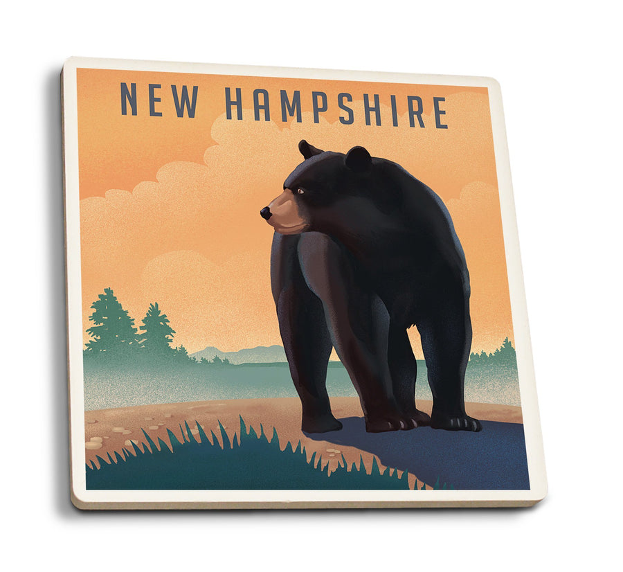 New Hampshire, Black Bear, Litho, Lantern Press Artwork, Coaster Set Coasters Lantern Press 