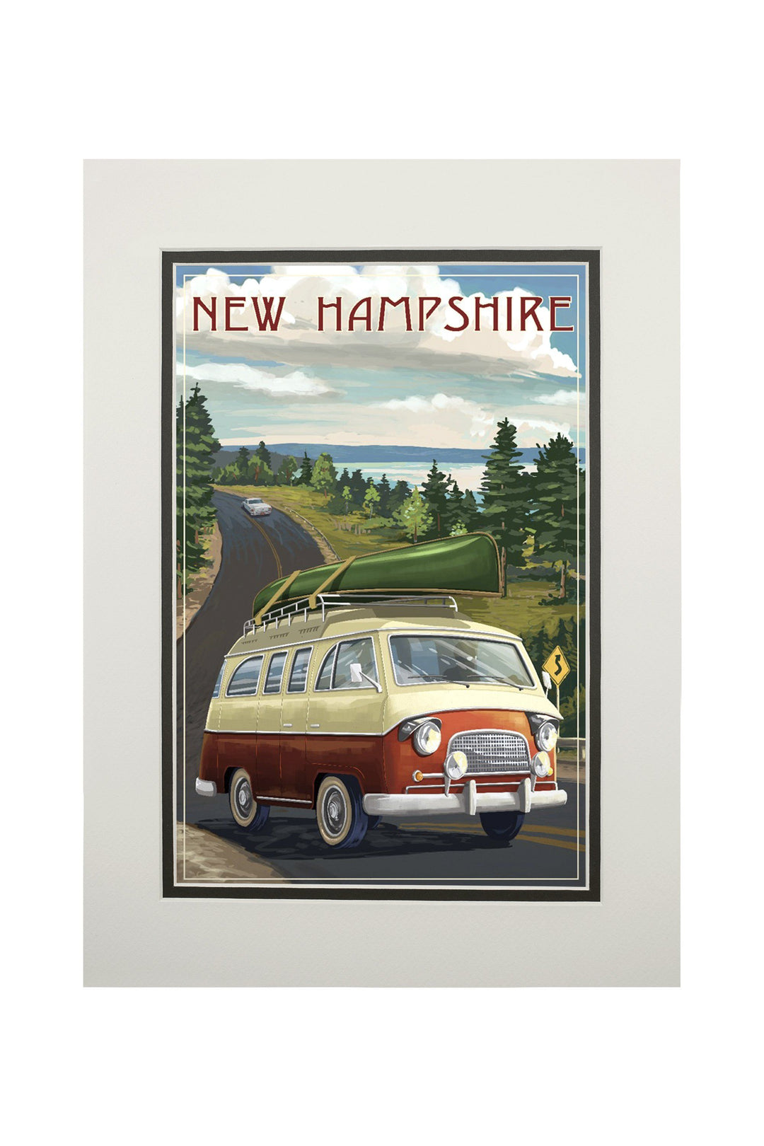 New Hampshire, Camper Van & Lake, Lantern Press Artwork, Art Prints and Metal Signs Art Lantern Press 11 x 14 Matted Art Print 
