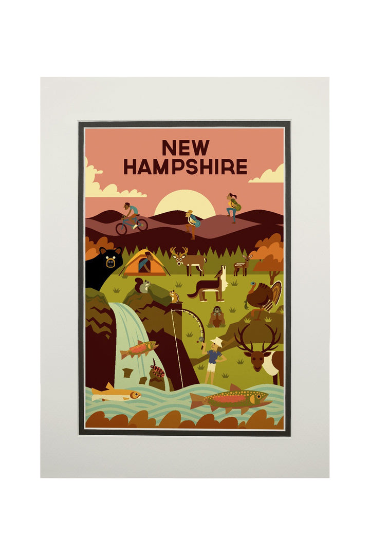 New Hampshire, Geometric, Lantern Press Artwork, Art Prints and Metal Signs Art Lantern Press 11 x 14 Matted Art Print 