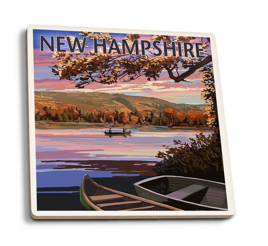 New Hampshire, Lake at Dusk, Lantern Press Artwork, Coaster Set Coasters Lantern Press 