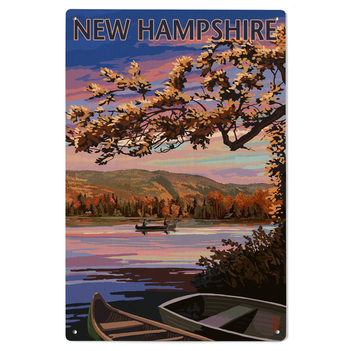 New Hampshire, Lake at Dusk, Lantern Press Artwork, Wood Signs and Postcards Wood Lantern Press 