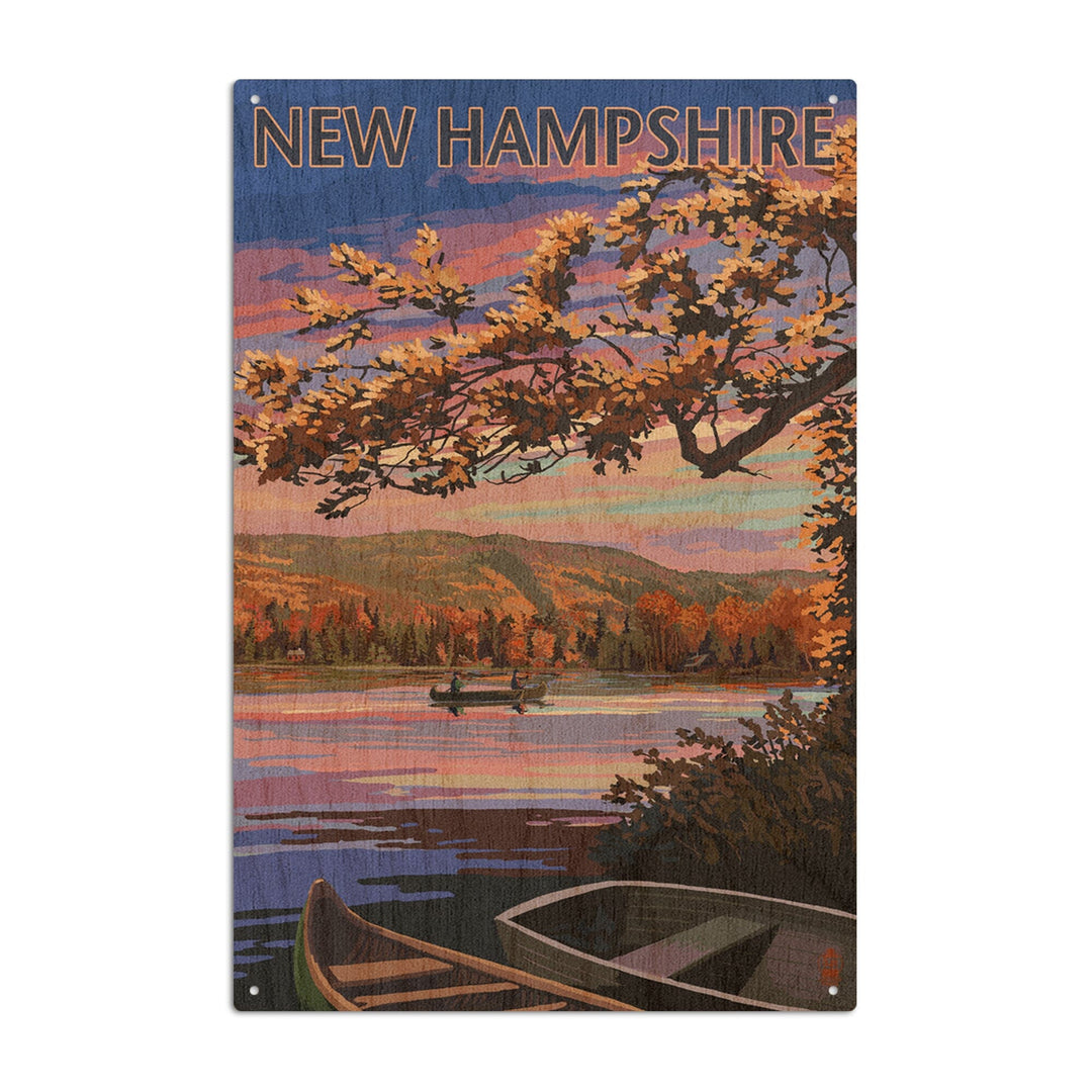 New Hampshire, Lake at Dusk, Lantern Press Artwork, Wood Signs and Postcards Wood Lantern Press 6x9 Wood Sign 
