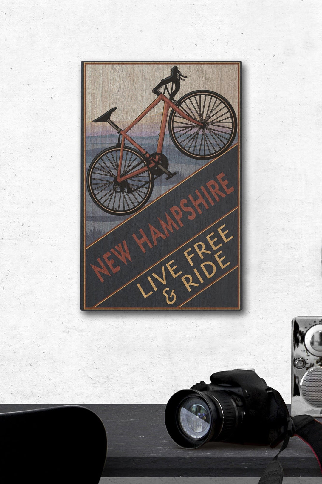 New Hampshire, Live Free and Ride, Mountain Bike, Lantern Press Poster, Wood Signs and Postcards Wood Lantern Press 12 x 18 Wood Gallery Print 