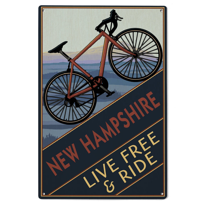 New Hampshire, Live Free and Ride, Mountain Bike, Lantern Press Poster, Wood Signs and Postcards Wood Lantern Press 