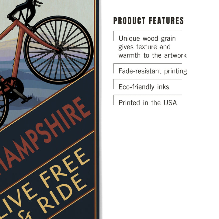 New Hampshire, Live Free and Ride, Mountain Bike, Lantern Press Poster, Wood Signs and Postcards Wood Lantern Press 