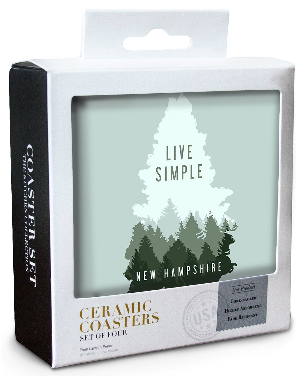 New Hampshire, Live Simple, Contour, Lantern Press Artwork, Coaster Set Coasters Lantern Press 