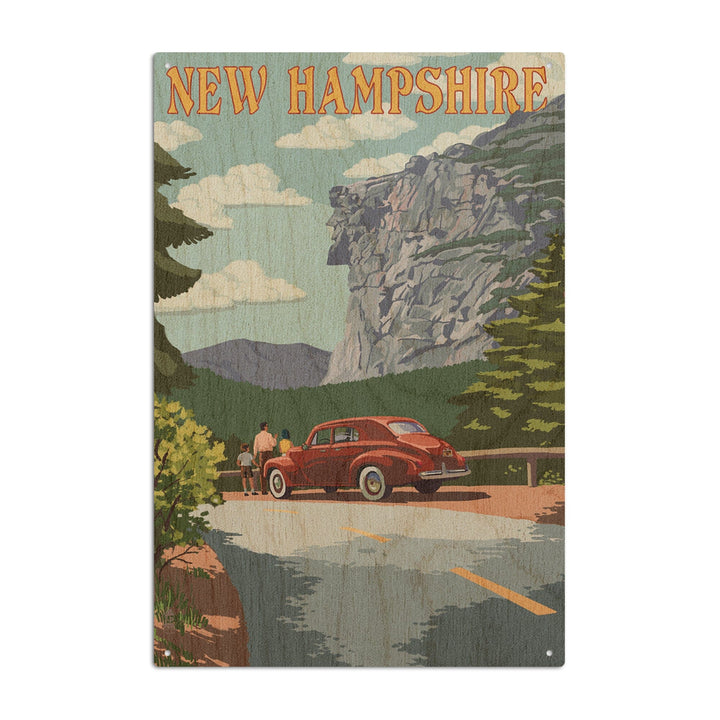 New Hampshire, Old Man of the Mountain & Roadway, Lantern Press Artwork, Wood Signs and Postcards Wood Lantern Press 10 x 15 Wood Sign 