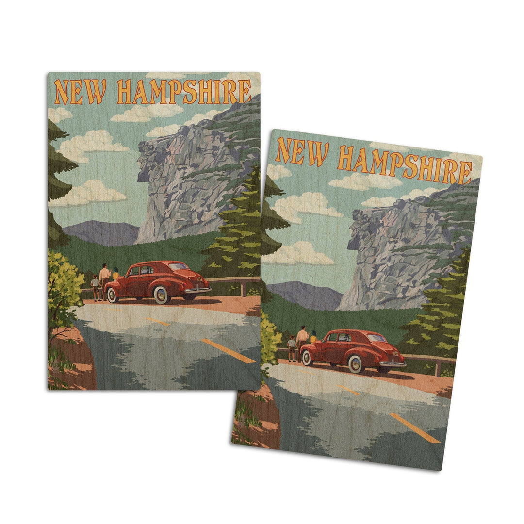New Hampshire, Old Man of the Mountain & Roadway, Lantern Press Artwork, Wood Signs and Postcards Wood Lantern Press 4x6 Wood Postcard Set 