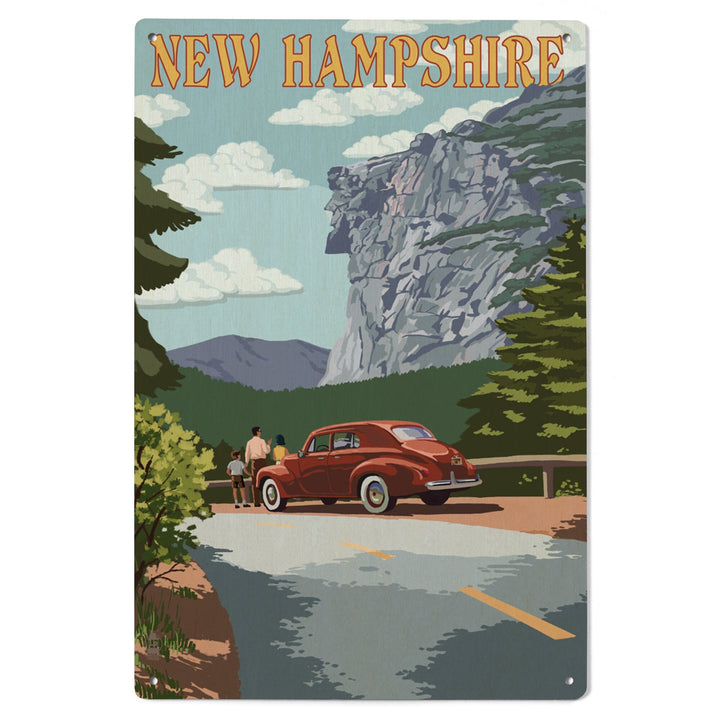 New Hampshire, Old Man of the Mountain & Roadway, Lantern Press Artwork, Wood Signs and Postcards Wood Lantern Press 