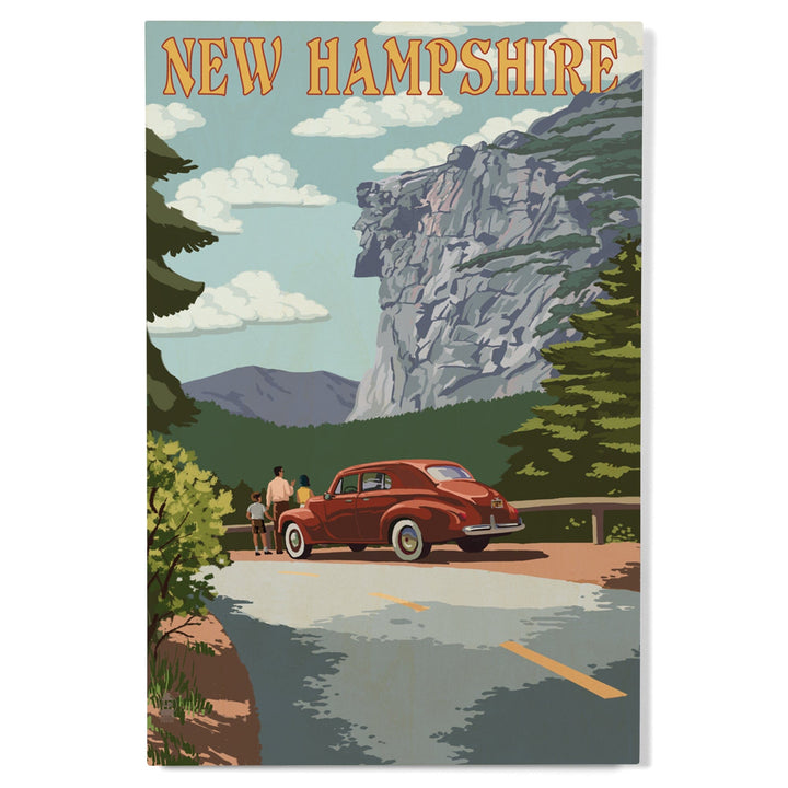 New Hampshire, Old Man of the Mountain & Roadway, Lantern Press Artwork, Wood Signs and Postcards Wood Lantern Press 