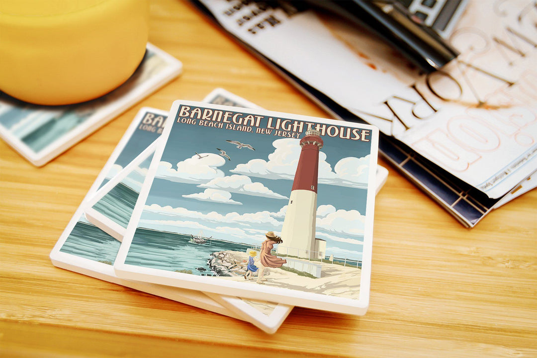 New Jersey Shore, Barnegat Lighthouse, Lantern Press Artwork, Coaster Set Coasters Lantern Press 
