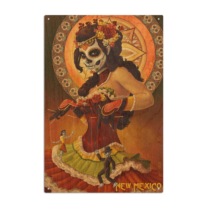 New Mexico, Day of the Dead Marionettes, Lantern Press Artwork, Wood Signs and Postcards Wood Lantern Press 10 x 15 Wood Sign 