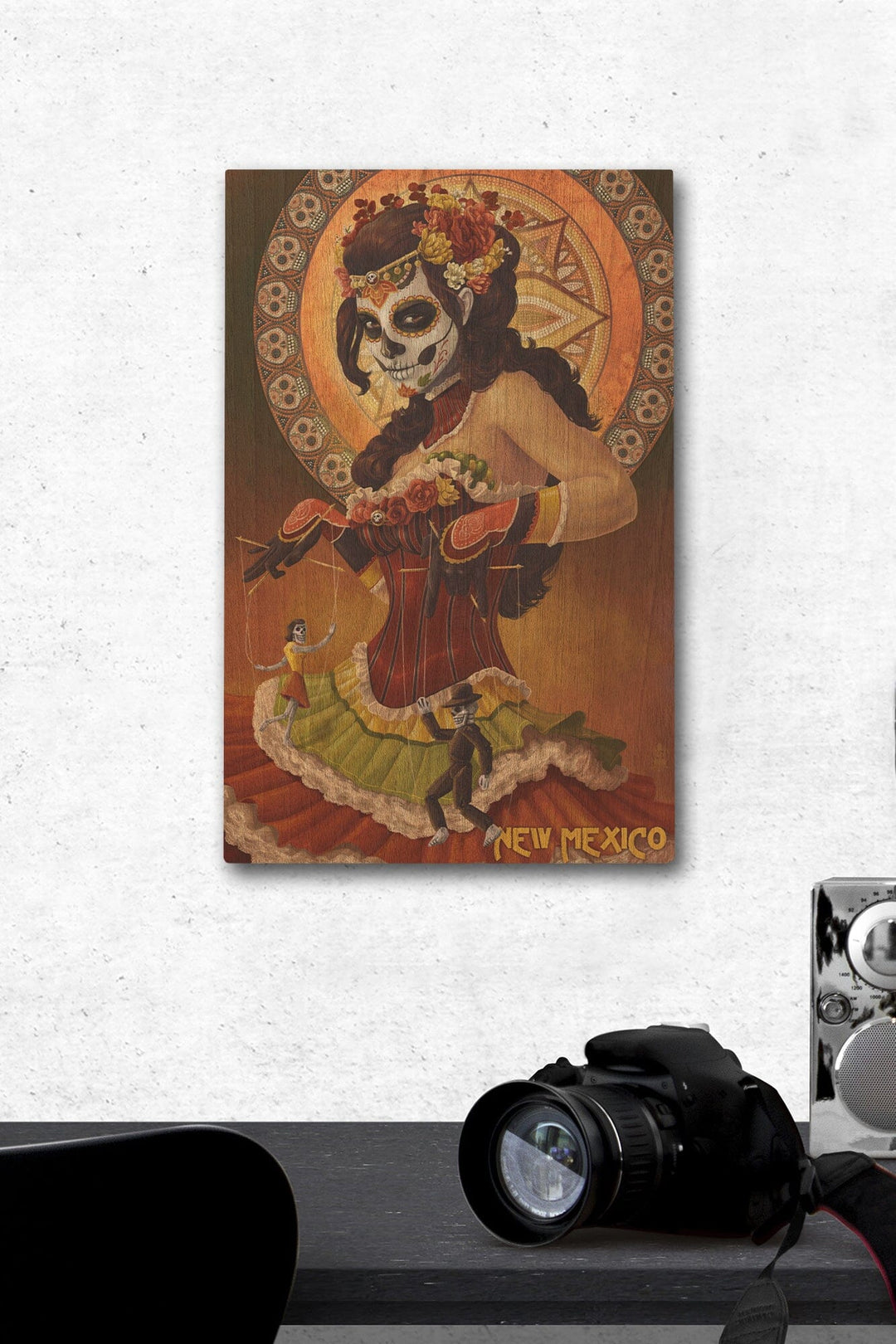 New Mexico, Day of the Dead Marionettes, Lantern Press Artwork, Wood Signs and Postcards Wood Lantern Press 12 x 18 Wood Gallery Print 