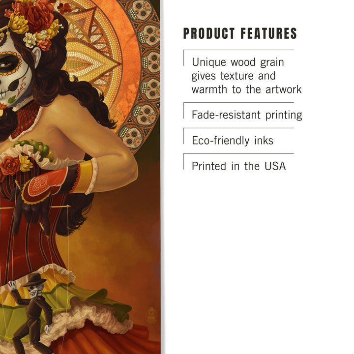 New Mexico, Day of the Dead Marionettes, Lantern Press Artwork, Wood Signs and Postcards Wood Lantern Press 