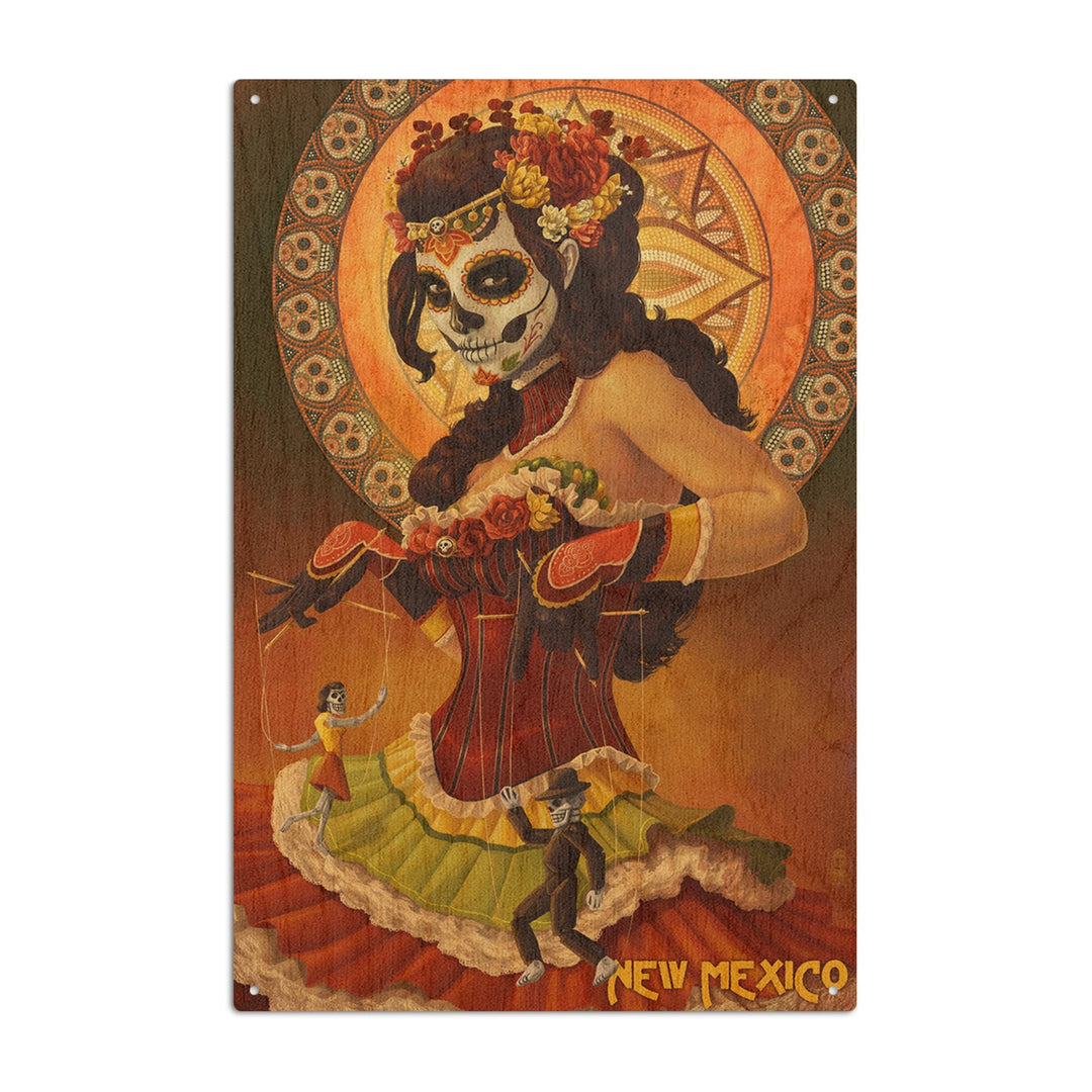 New Mexico, Day of the Dead Marionettes, Lantern Press Artwork, Wood Signs and Postcards Wood Lantern Press 6x9 Wood Sign 