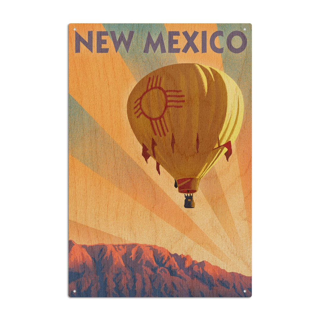 New Mexico, Hot Air Balloon, Lithography, Lantern Press Artwork, Wood Signs and Postcards Wood Lantern Press 10 x 15 Wood Sign 
