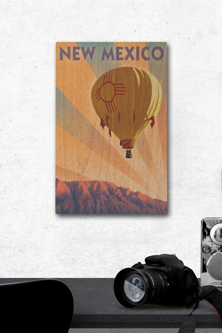 New Mexico, Hot Air Balloon, Lithography, Lantern Press Artwork, Wood Signs and Postcards Wood Lantern Press 12 x 18 Wood Gallery Print 