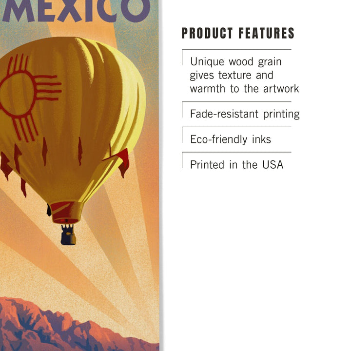 New Mexico, Hot Air Balloon, Lithography, Lantern Press Artwork, Wood Signs and Postcards Wood Lantern Press 