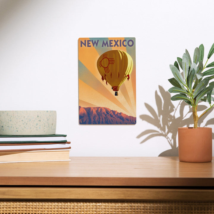 New Mexico, Hot Air Balloon, Lithography, Lantern Press Artwork, Wood Signs and Postcards Wood Lantern Press 