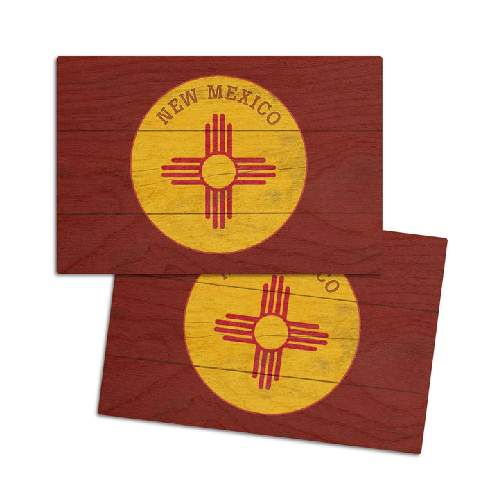 New Mexico, State Flag, Rustic Painting, Contour, Lantern Press Artwork, Wood Signs and Postcards Wood Lantern Press 4x6 Wood Postcard Set 
