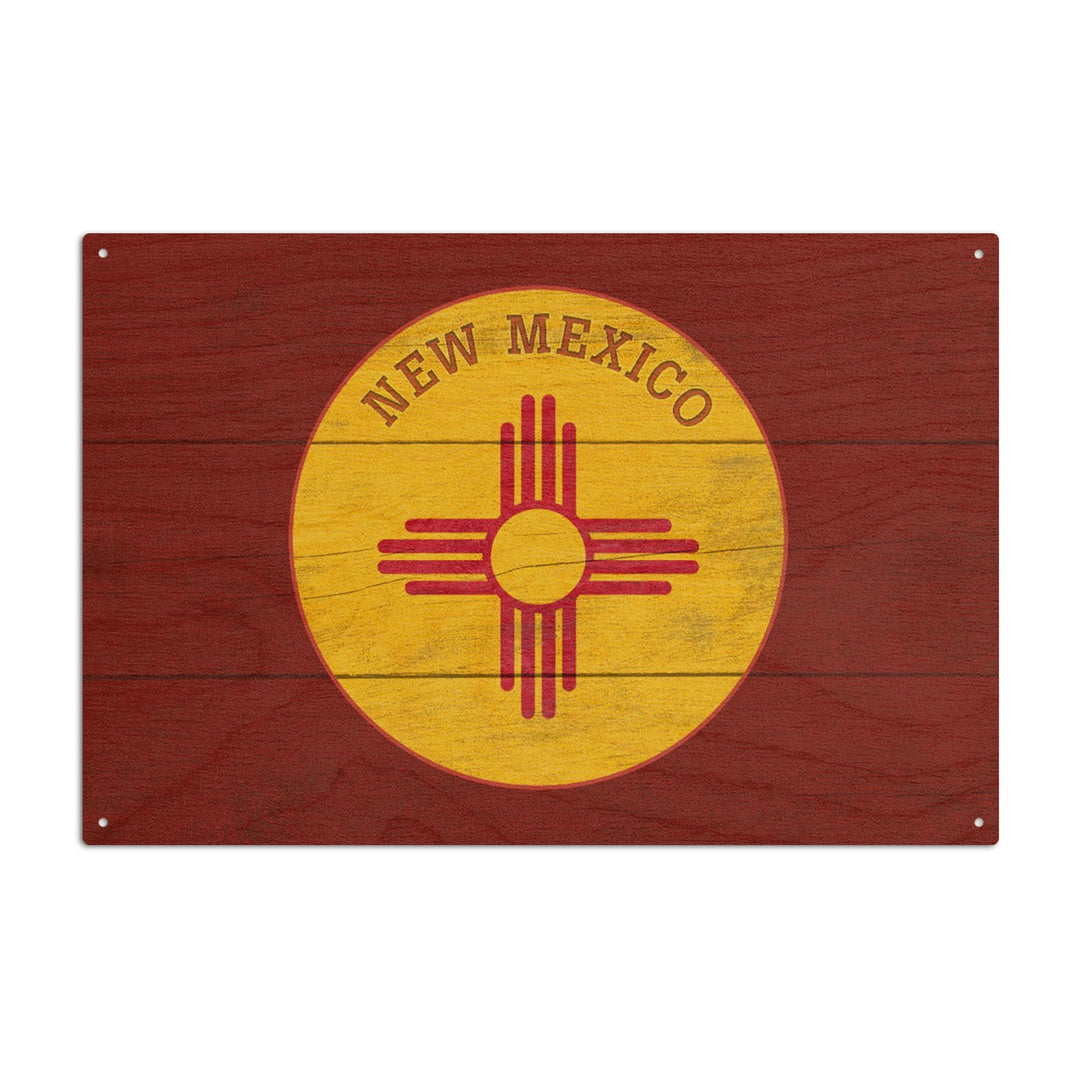 New Mexico, State Flag, Rustic Painting, Contour, Lantern Press Artwork, Wood Signs and Postcards Wood Lantern Press 6x9 Wood Sign 