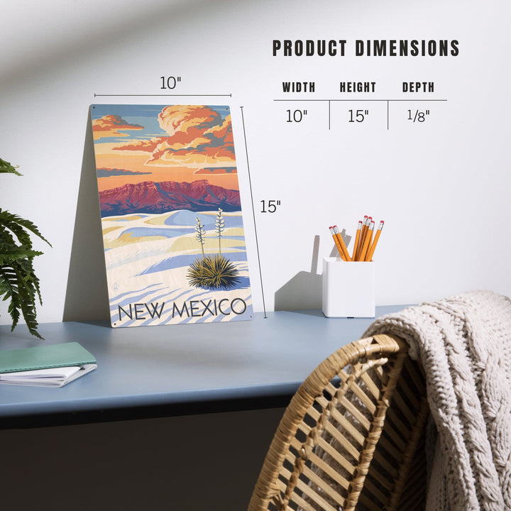New Mexico, White Sands Sunset, Lantern Press Artwork, Wood Signs and Postcards Wood Lantern Press 