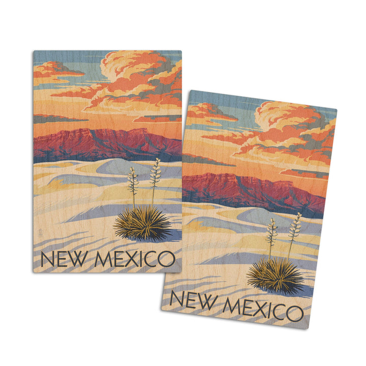 New Mexico, White Sands Sunset, Lantern Press Artwork, Wood Signs and Postcards Wood Lantern Press 4x6 Wood Postcard Set 