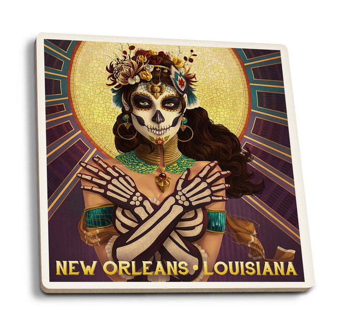 New Orleans, Louisiana, Day of the Dead, Crossbones, Lantern Press Artwork, Coaster Set Coasters Lantern Press 
