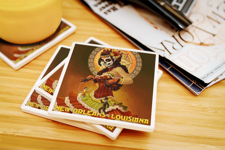 New Orleans, Louisiana, Dia De Los Muertos Marionettes, Day of the Dead, Lantern Press Artwork, Coaster Set Coasters Lantern Press 