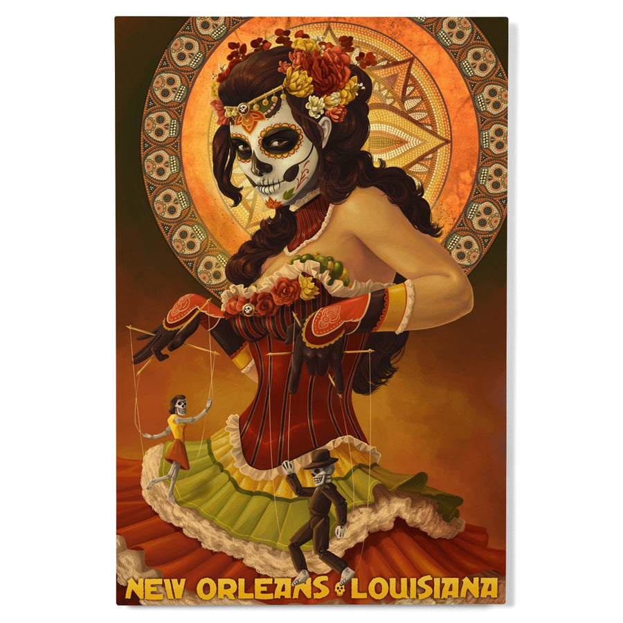 New Orleans, Louisiana, Dia De Los Muertos Marionettes, Day of the Dead, Lantern Press Artwork, Wood Signs and Postcards Wood Lantern Press 