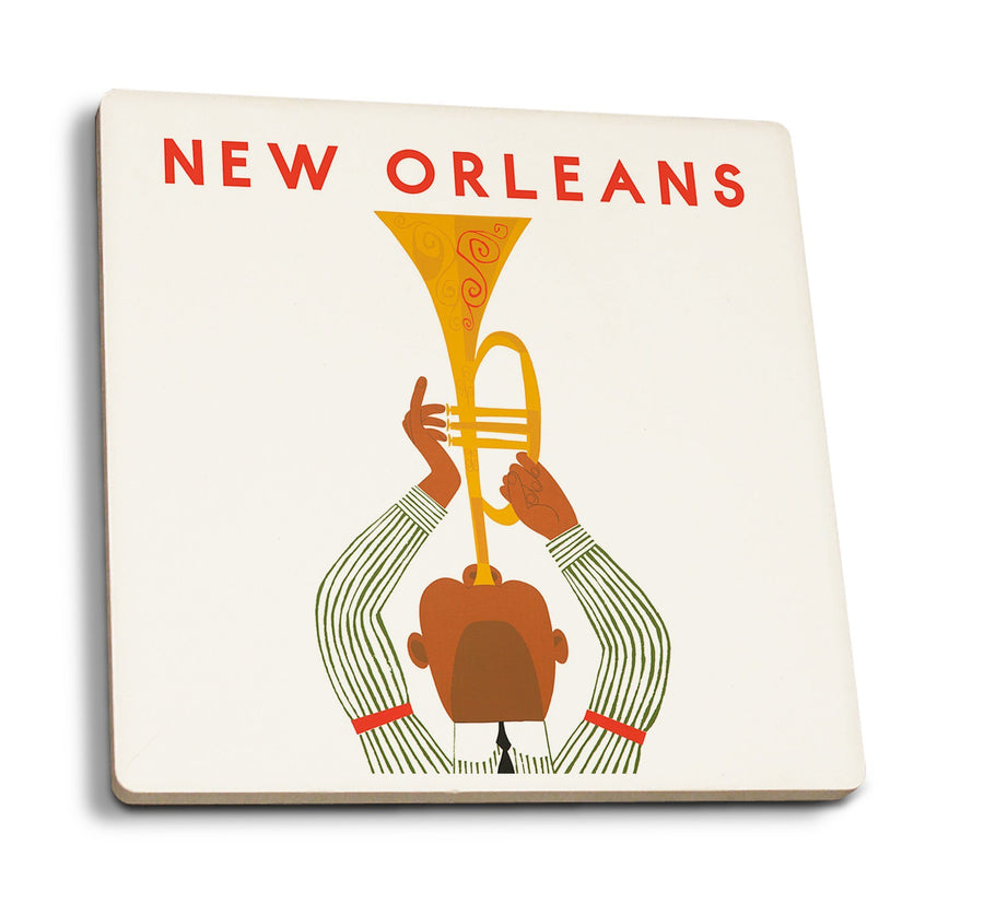 New Orleans, Louisiana, Horn Player, Lantern Press Artwork, Coaster Set Coasters Lantern Press 