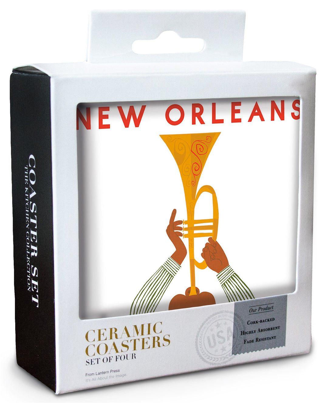 New Orleans, Louisiana, Horn Player, Lantern Press Artwork, Coaster Set Coasters Lantern Press 