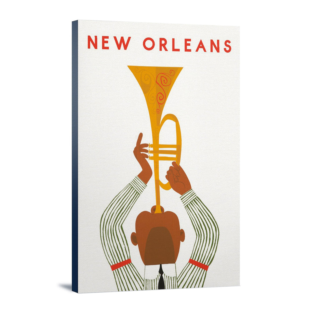 New Orleans, Louisiana, Horn Player, Lantern Press Artwork, Stretched Canvas Canvas Lantern Press 12x18 Stretched Canvas 