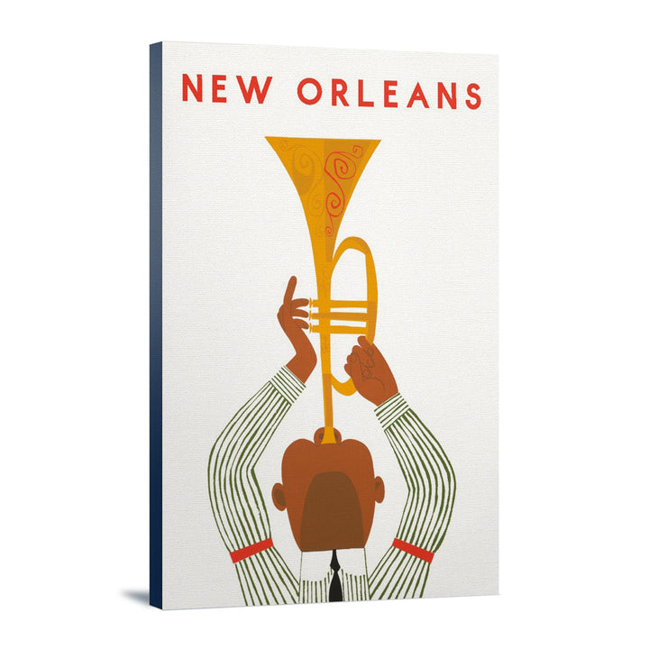 New Orleans, Louisiana, Horn Player, Lantern Press Artwork, Stretched Canvas Canvas Lantern Press 16x24 Stretched Canvas 