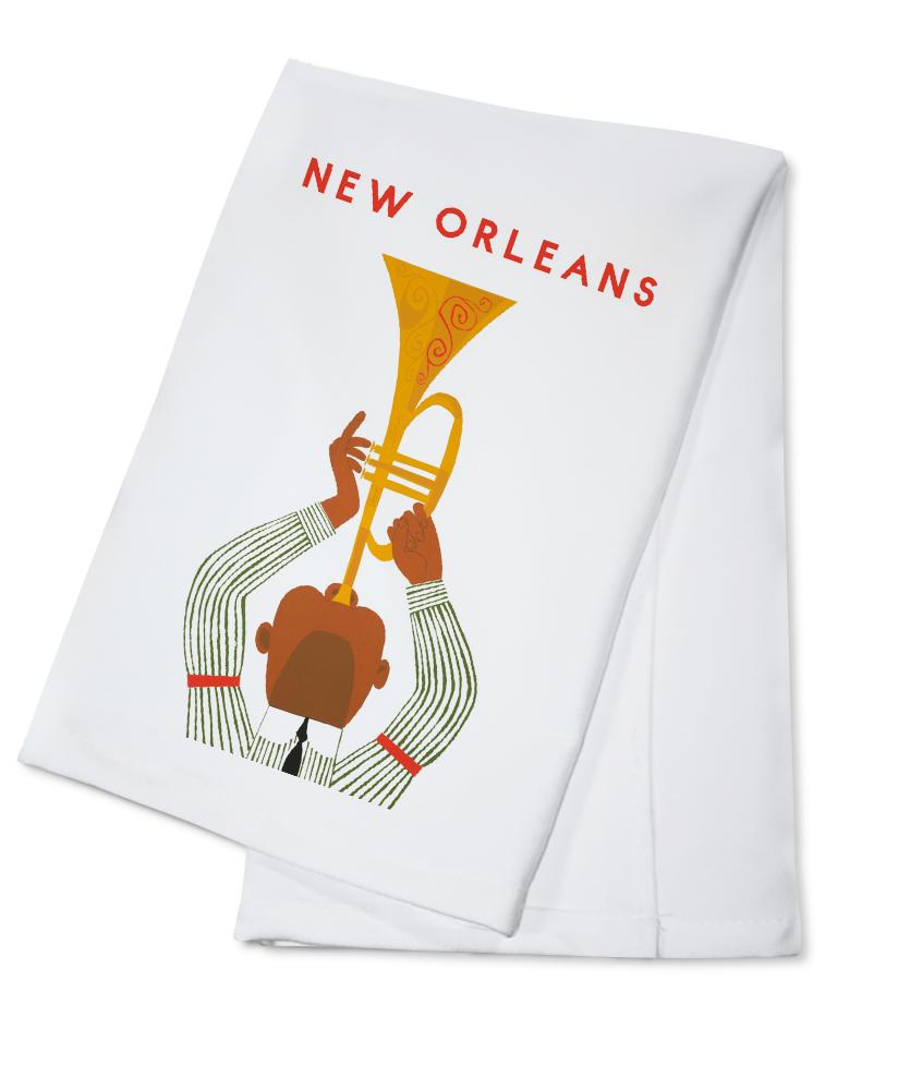 New Orleans, Louisiana, Horn Player, Lantern Press Artwork, Towels and Aprons Kitchen Lantern Press Cotton Towel 