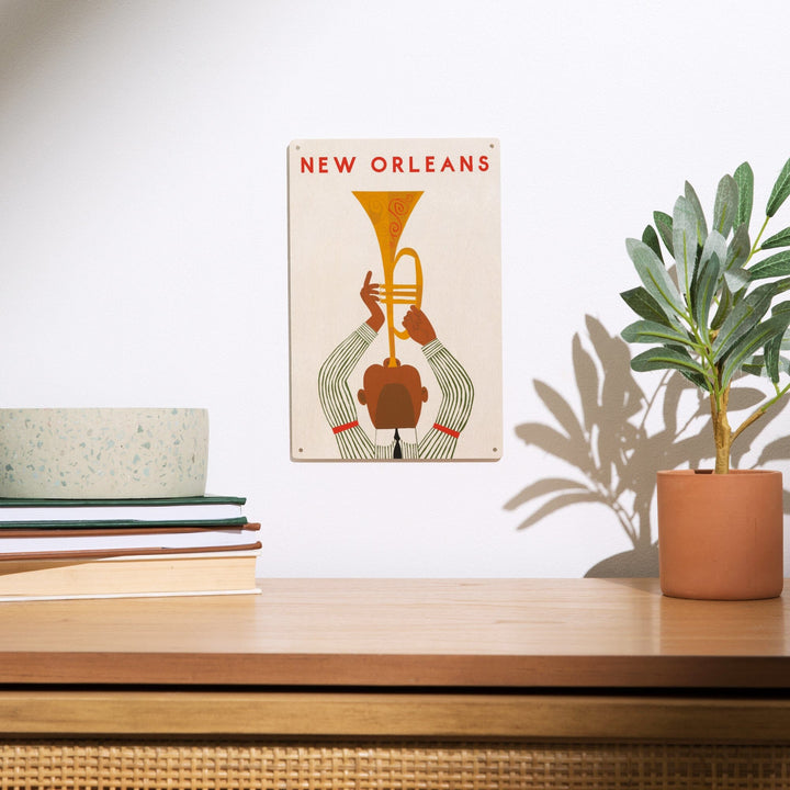 New Orleans, Louisiana, Horn Player, Lantern Press Artwork, Wood Signs and Postcards Wood Lantern Press 