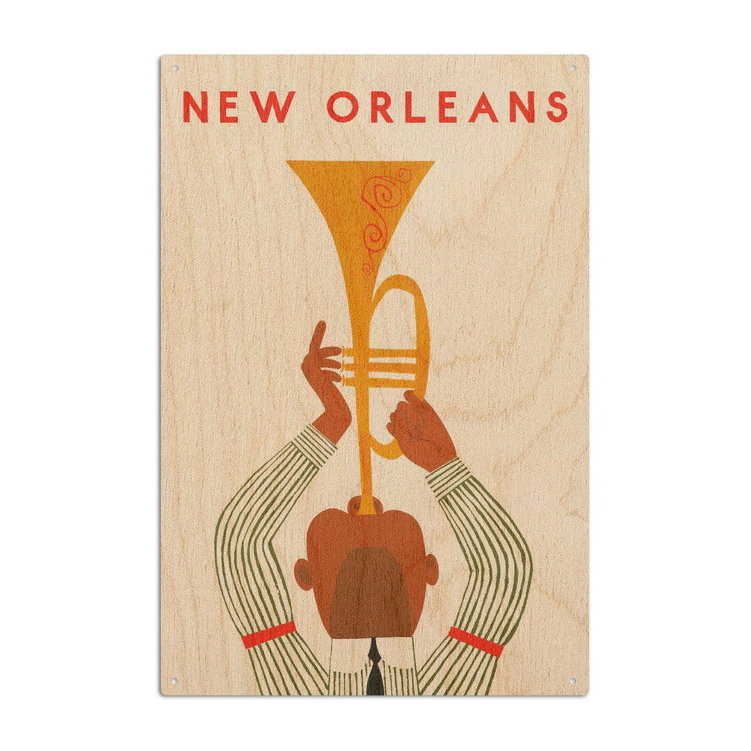 New Orleans, Louisiana, Horn Player, Lantern Press Artwork, Wood Signs and Postcards Wood Lantern Press 6x9 Wood Sign 