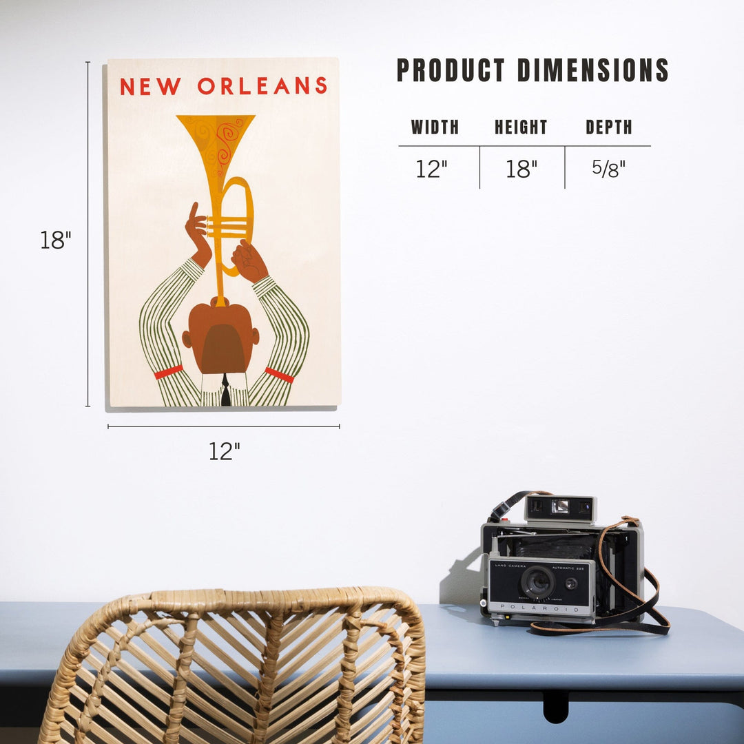 New Orleans, Louisiana, Horn Player, Lantern Press Artwork, Wood Signs and Postcards Wood Lantern Press 