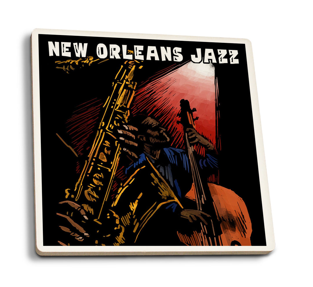 New Orleans, Louisiana, Jazz Band, Scratchboard, Lantern Press Artwork, Coaster Set Coasters Lantern Press 