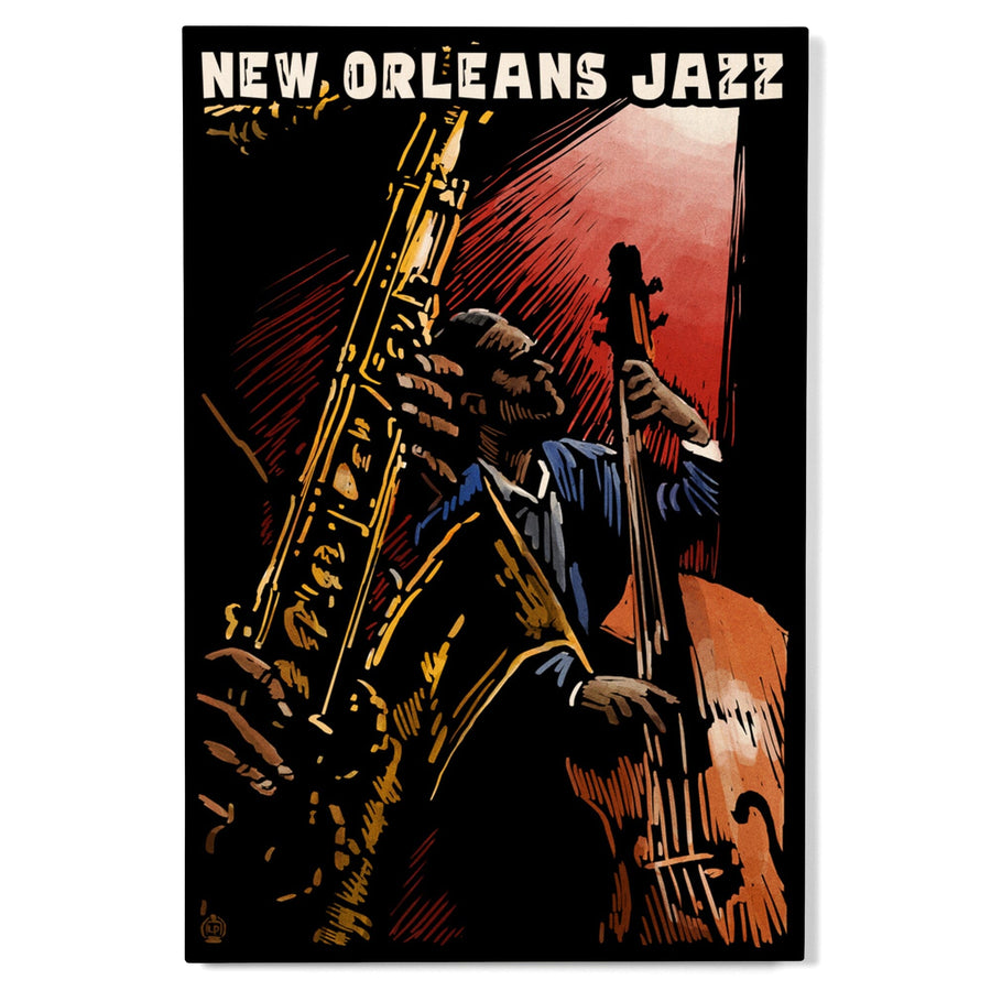 New Orleans, Louisiana, Jazz Band, Scratchboard, Lantern Press Artwork, Wood Signs and Postcards Wood Lantern Press 