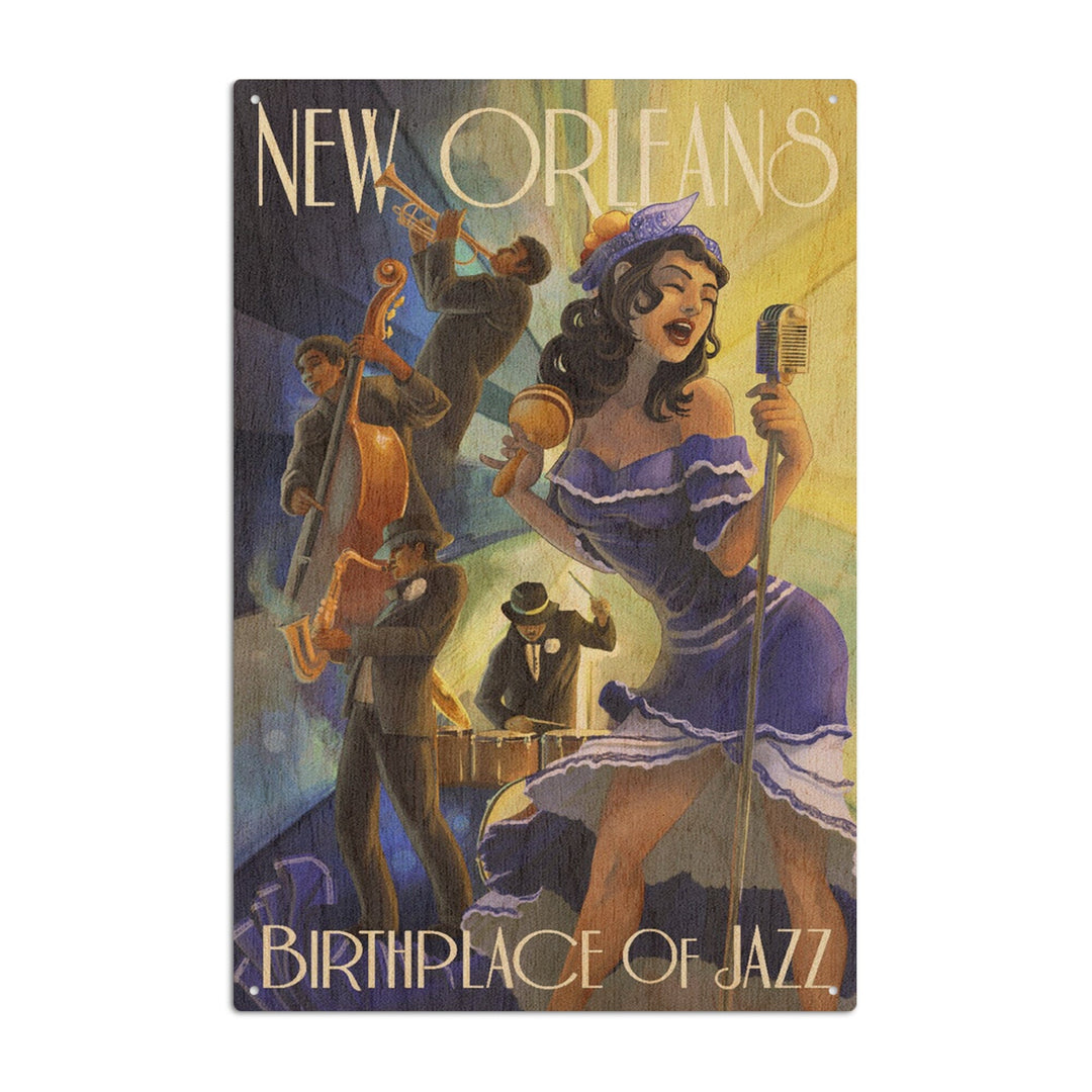 New Orleans, Louisiana, Jazz Scene, Lantern Press Artwork, Wood Signs and Postcards Wood Lantern Press 10 x 15 Wood Sign 