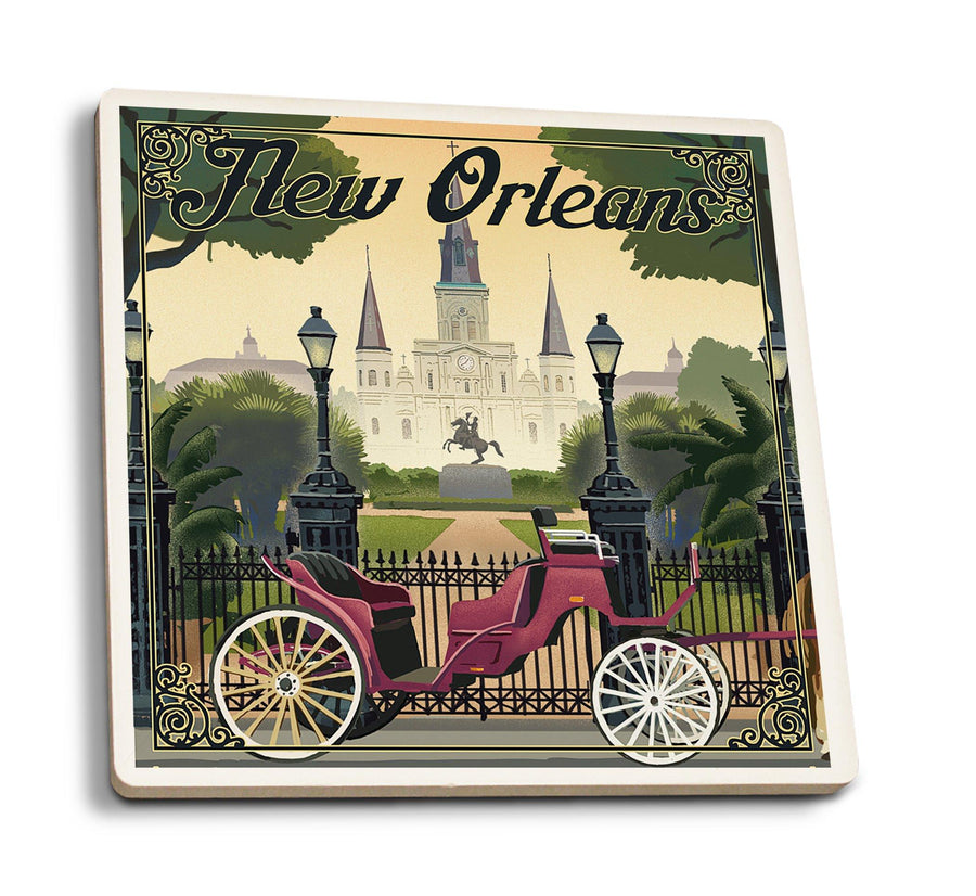 New Orleans, Louisiana, Litho, Lantern Press Artwork, Coaster Set Coasters Lantern Press 