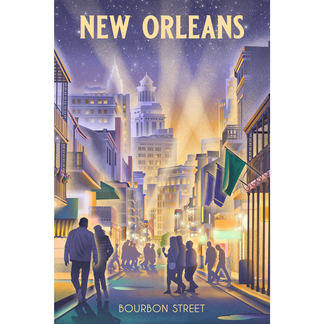 New Orleans, Louisiana, Lithograph, City Series, Bourbon Street Canvas Lantern Press 