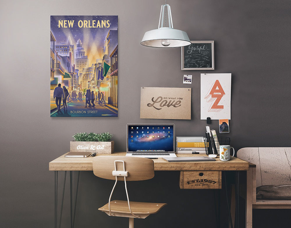 New Orleans, Louisiana, Lithograph, City Series, Bourbon Street Canvas Lantern Press 
