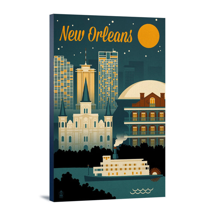 New Orleans, Louisiana, Retro Skyline, Lantern Press Artwork Canvas Lantern Press 